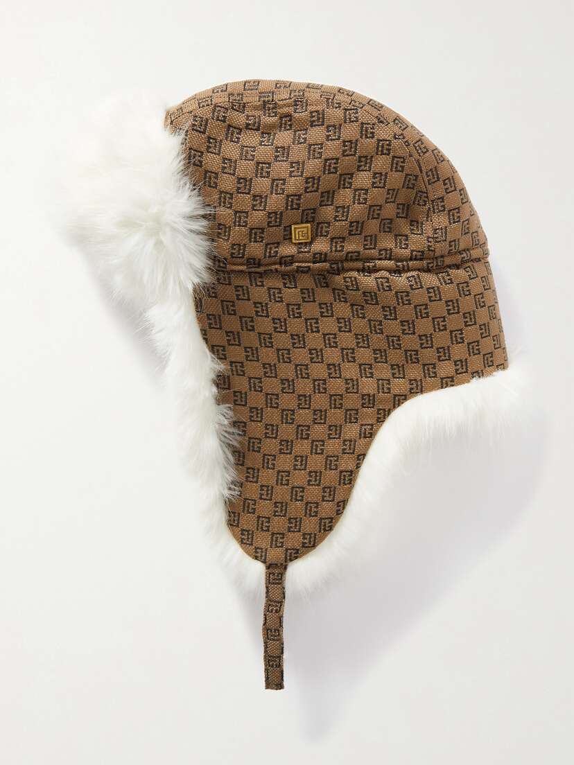 Balmain Faux Fur-lined Canvas-jacquard Hat