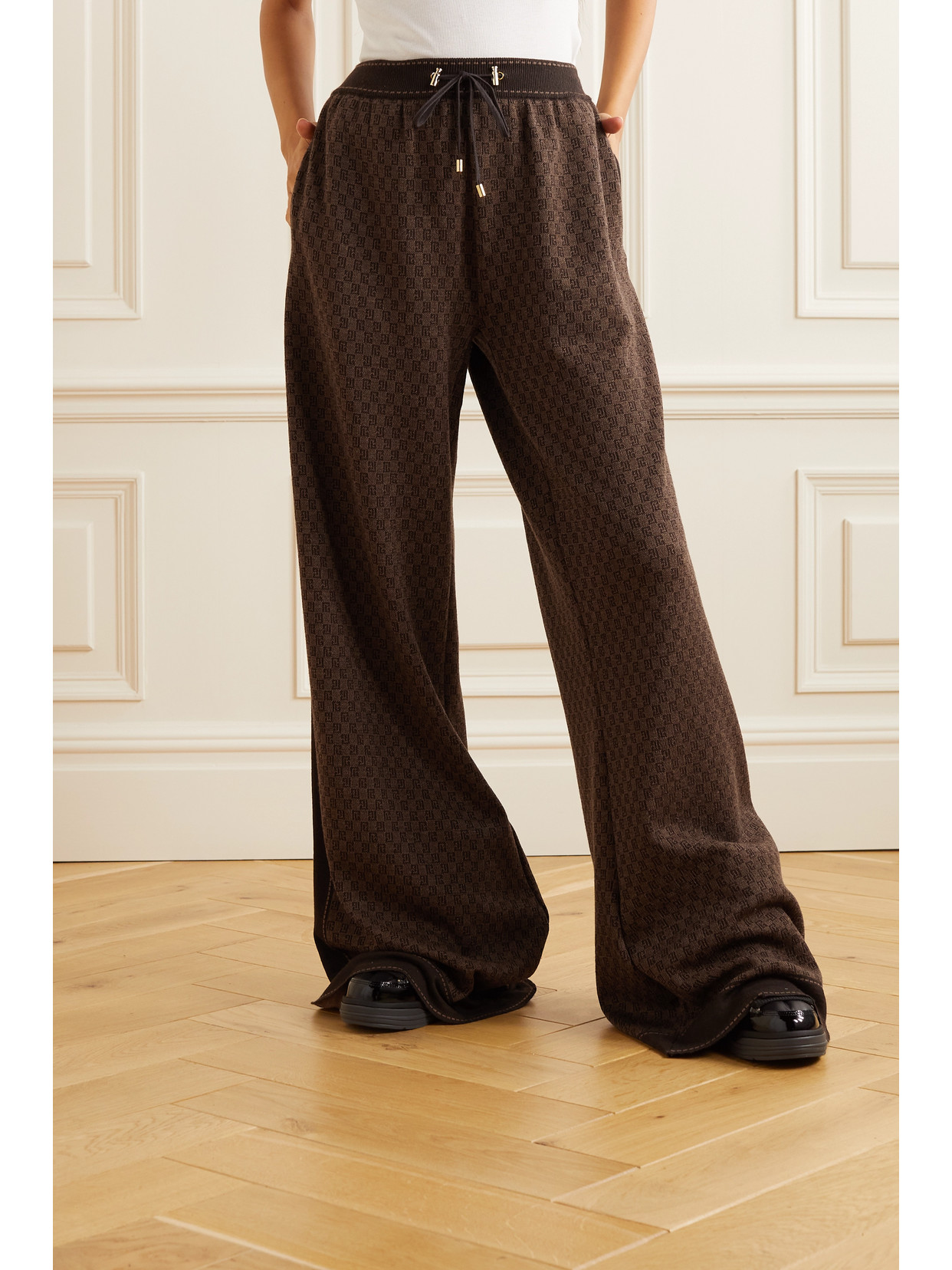 Balmain Striped Wool-blend Jacquard Wide-leg Pants In Brown