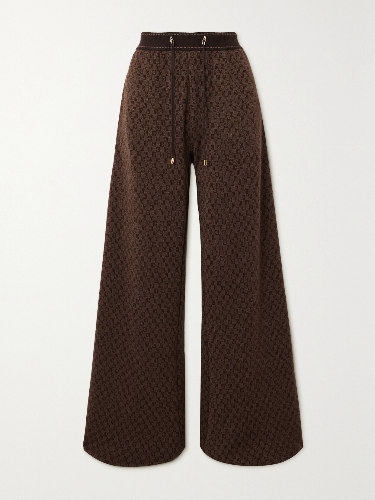 Balmain Striped Wool-blend Jacquard Wide-leg Pants In Brown