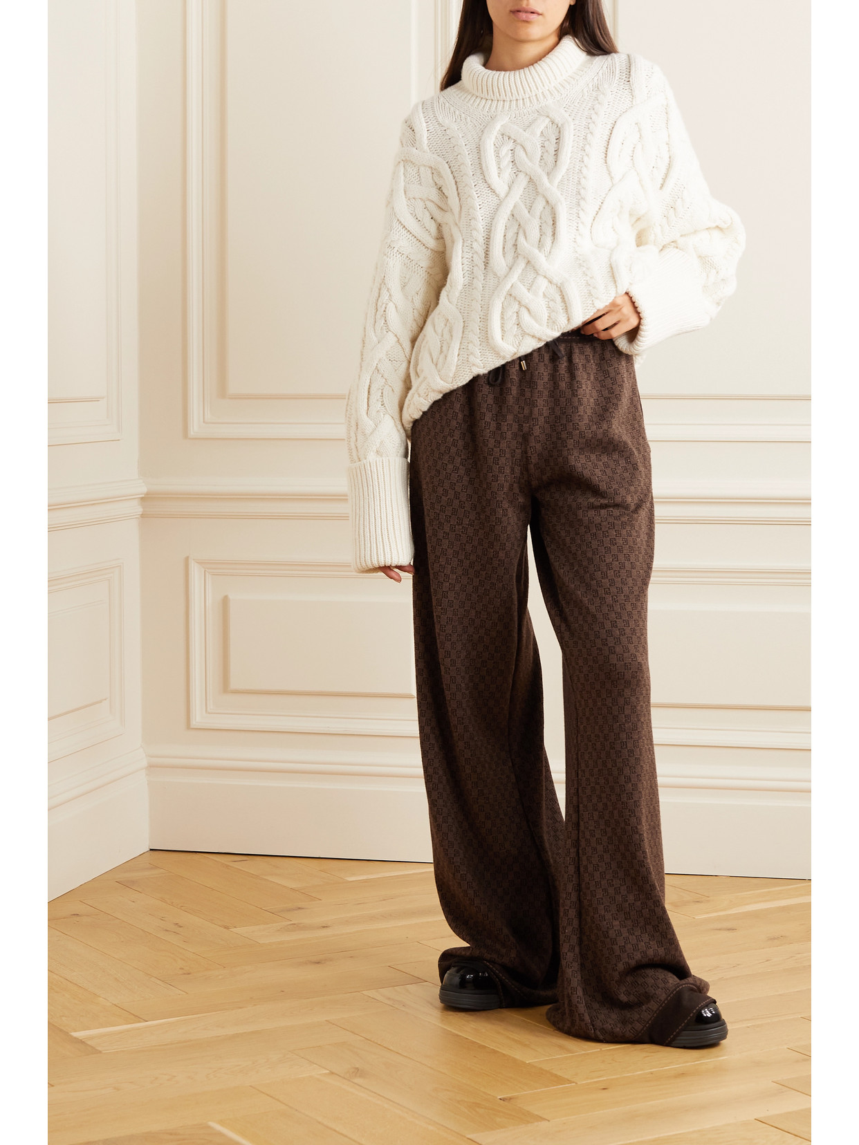 Balmain Striped Wool-blend Jacquard Wide-leg Pants In Brown