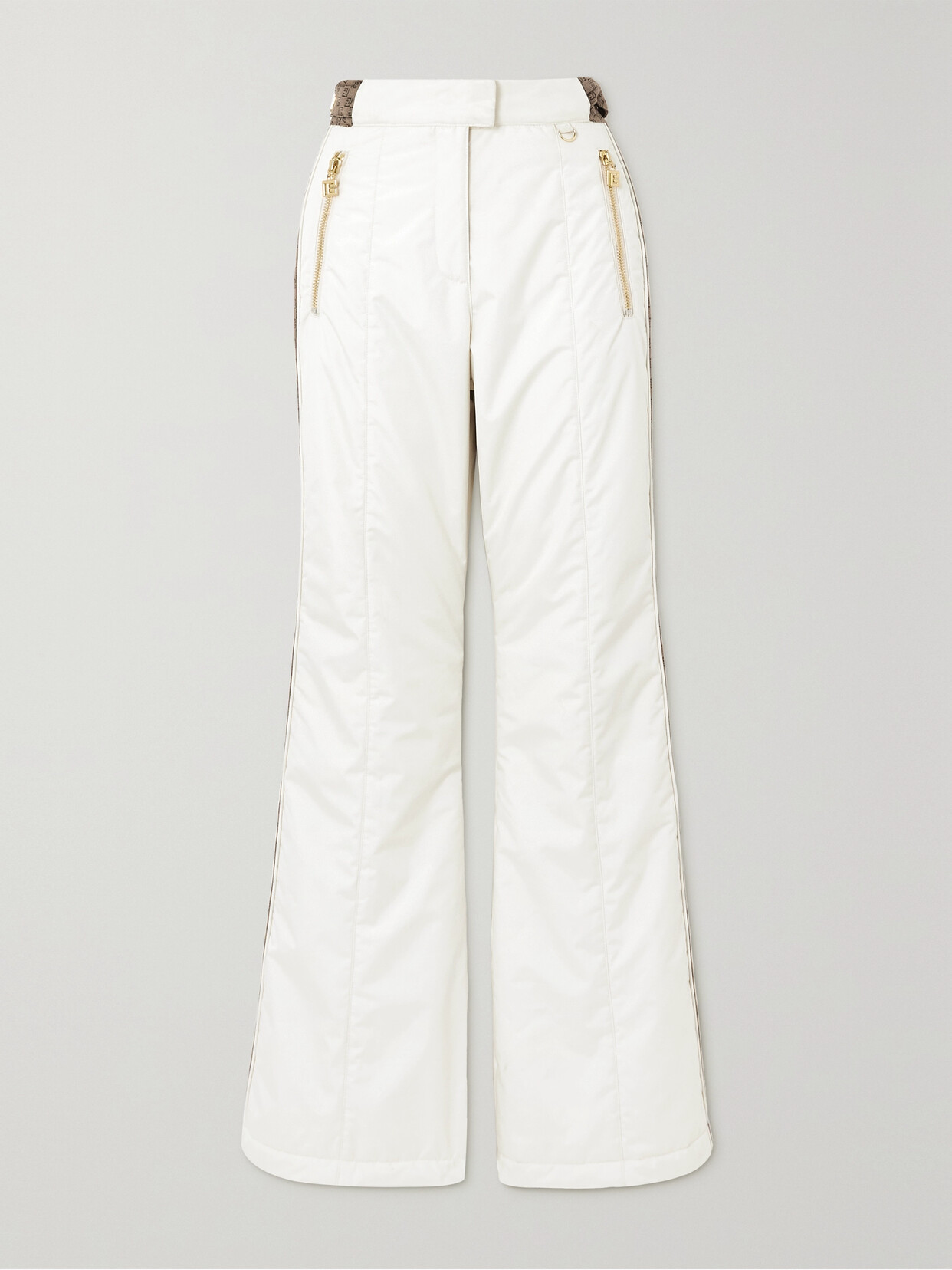 Balmain Canvas Jacquard-trimmed Flared Ski Trousers In Ivory