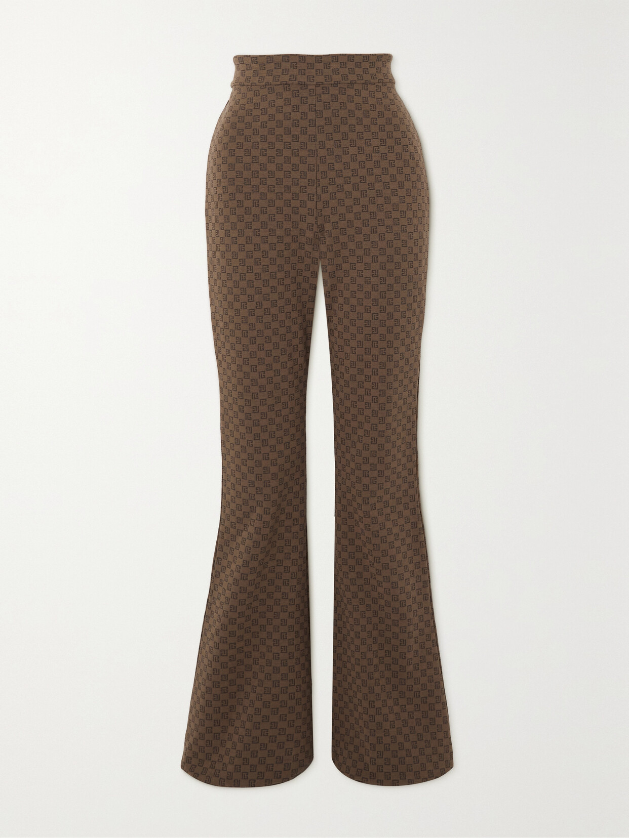 Balmain Cotton-blend Logo-jacquard Flared Ski Pants In Brown