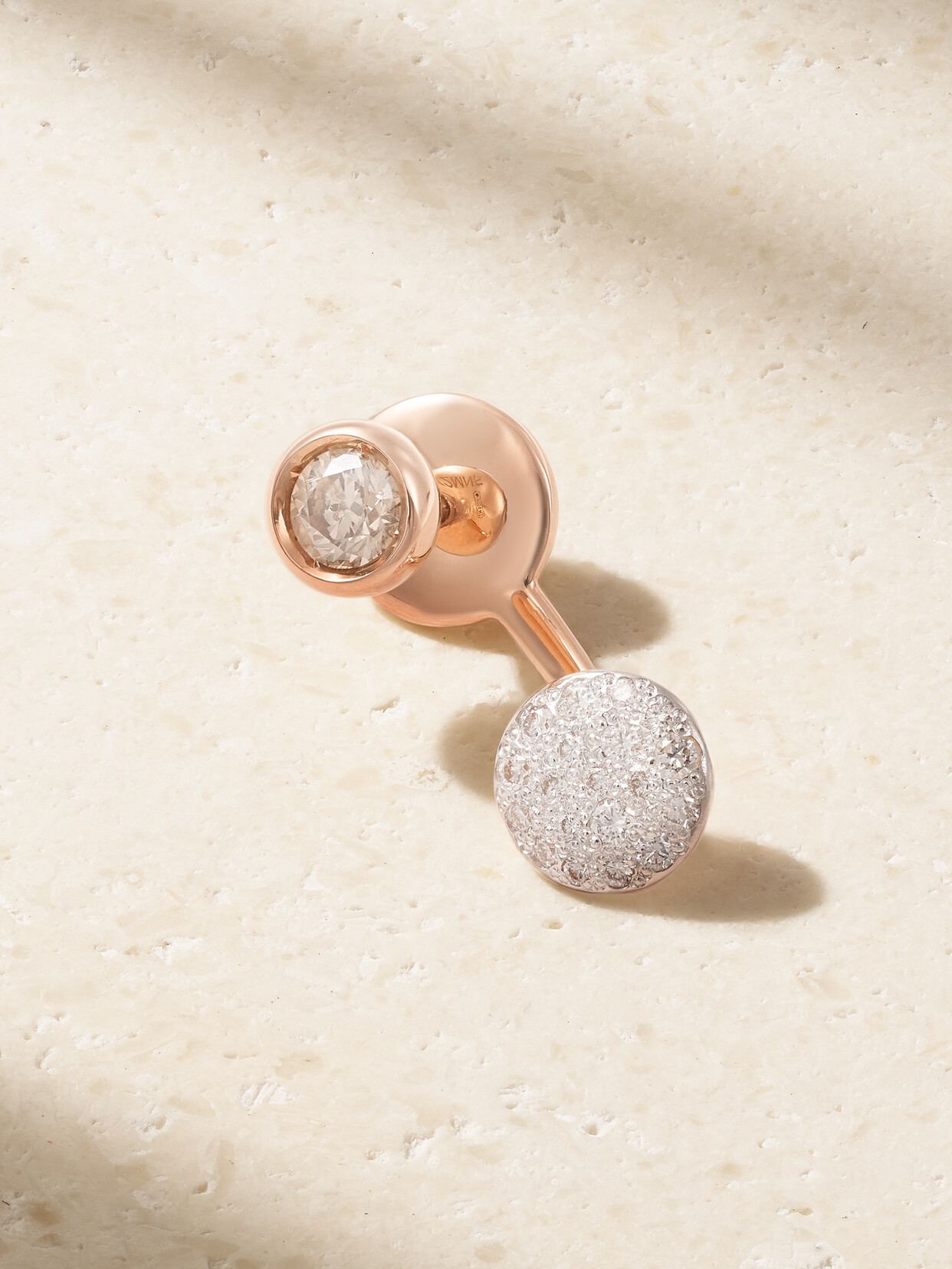 POMELLATO SABBIA RHODIUM-PLATED 18-KARAT ROSE GOLD DIAMOND SINGLE EARRRING