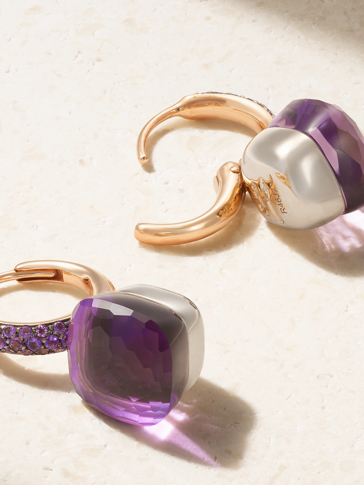 Shop Pomellato Nudo Classic Rhodium-plated 18-karat Rose And White Gold, Jade And Amethyst Earrings