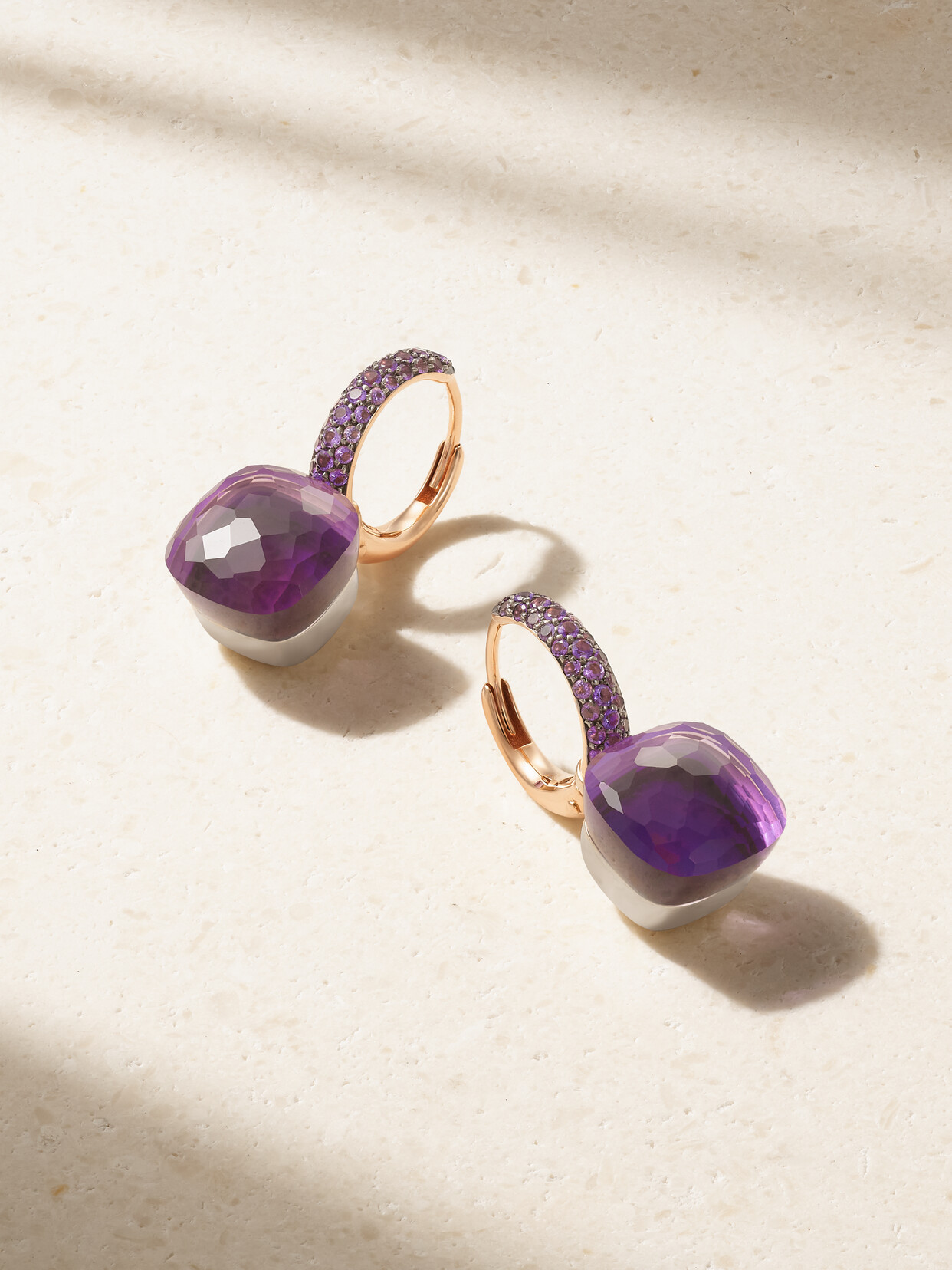 Pomellato Nudo Classic Rhodium-plated 18-karat Rose And White Gold, Jade And Amethyst Earrings