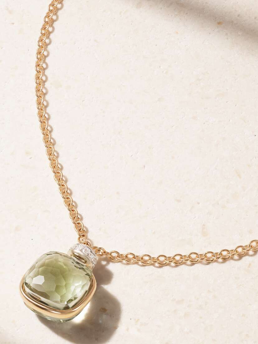 Pomellato Nudo Classic Rhodium-plated 18-karat White And Rose Gold, Prasiolite And Diamond Necklace