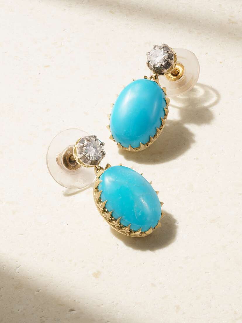 Jenna Blake 18-karat Gold, Turquoise, Diamond And Lacquer Earrings