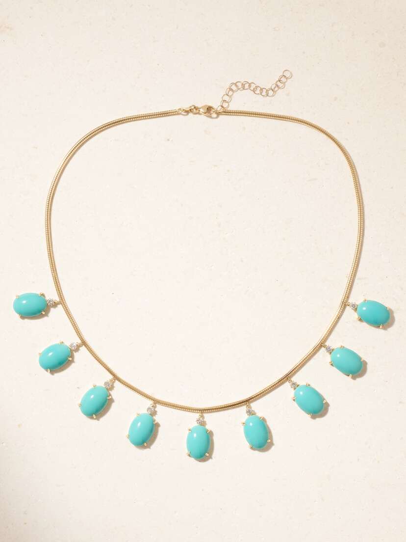 Jenna Blake 18-karat Gold, Turquoise And Diamond Necklace