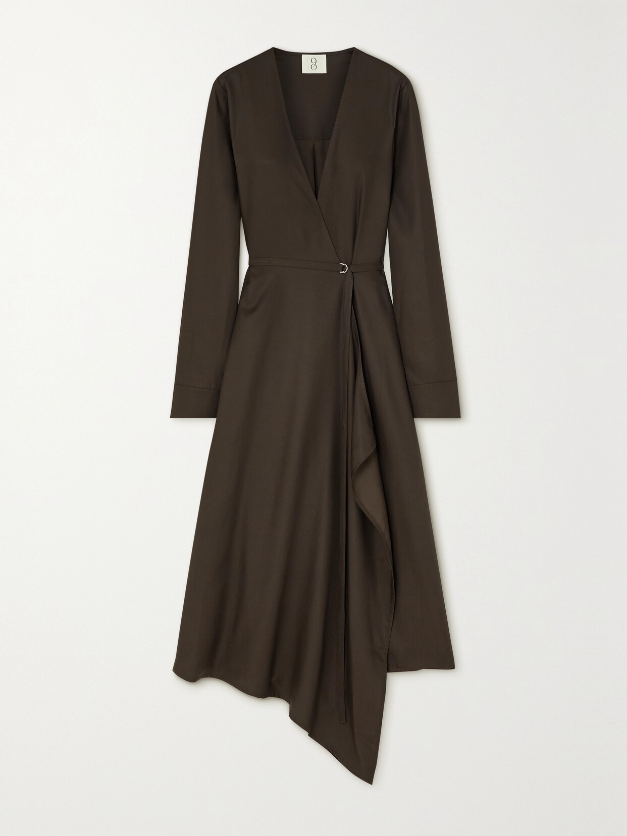 Ninety Percent Orion Wrap-effect Asymmetric Tencel Lyocell Midi Dress In Brown