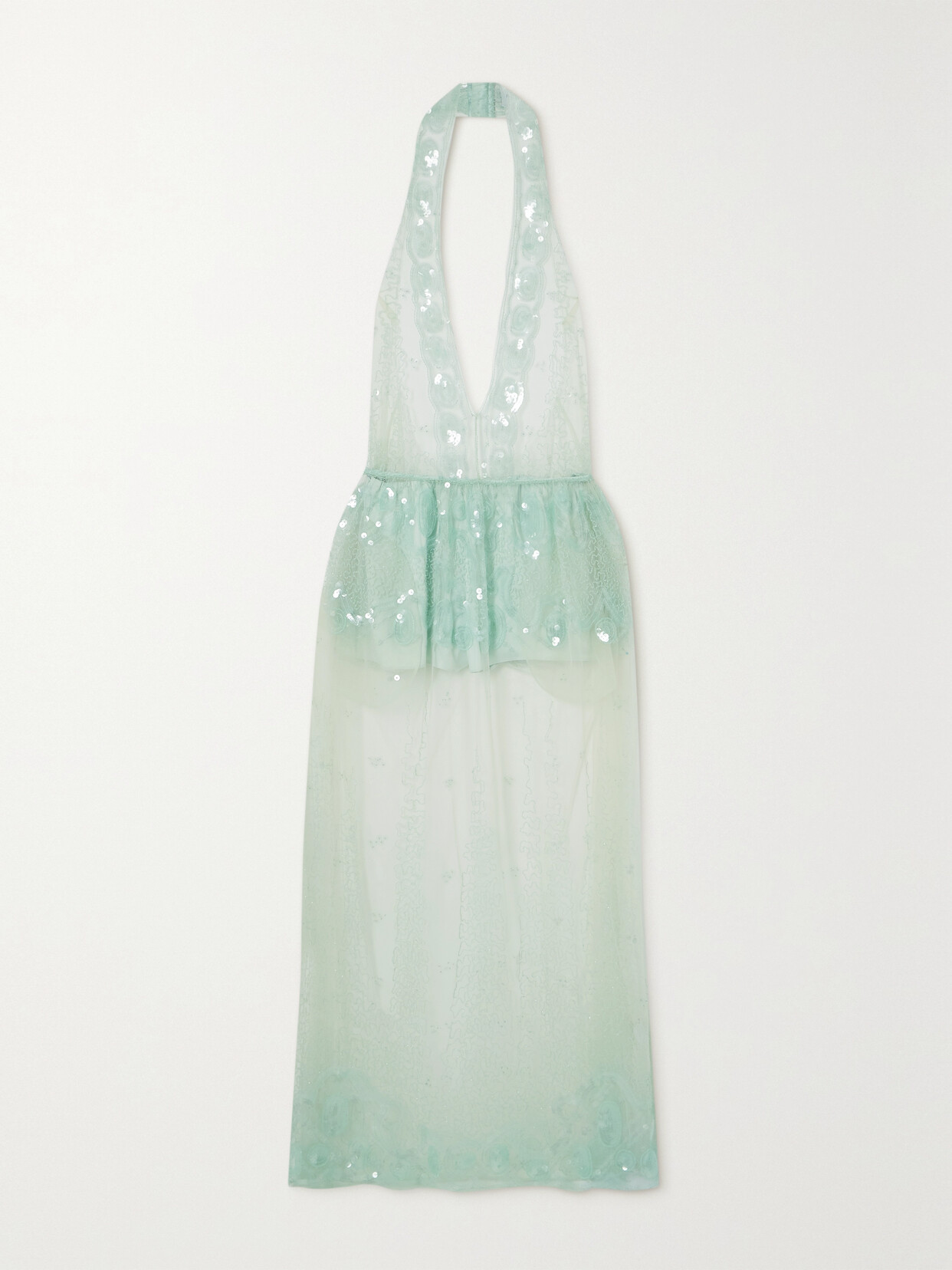 16ARLINGTON Salina Embroidered Sequin-embellished Tulle Halterneck Gown - Green