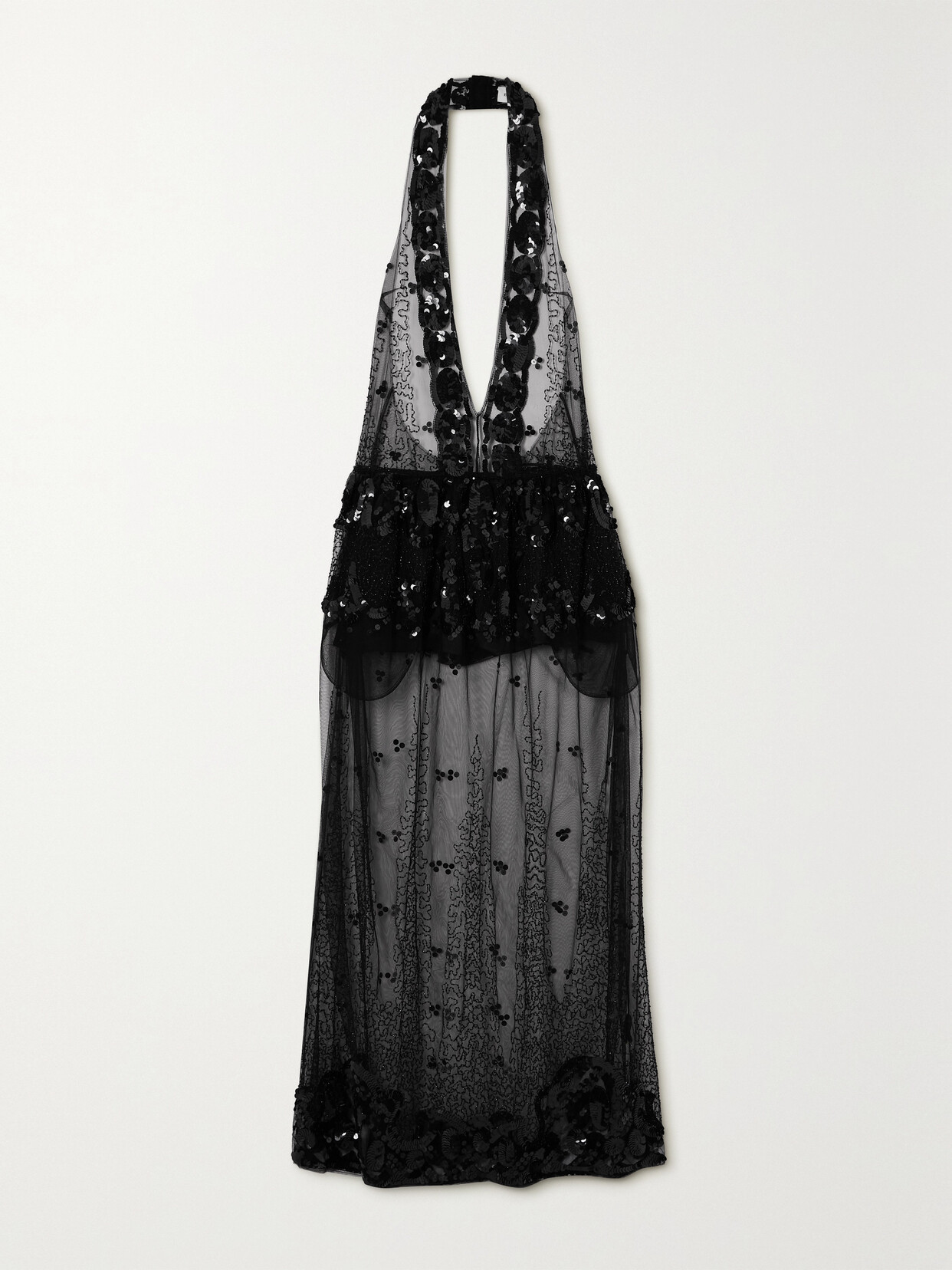 16ARLINGTON - Salina Embroidered Sequin-embellished Tulle Halterneck Gown - Black