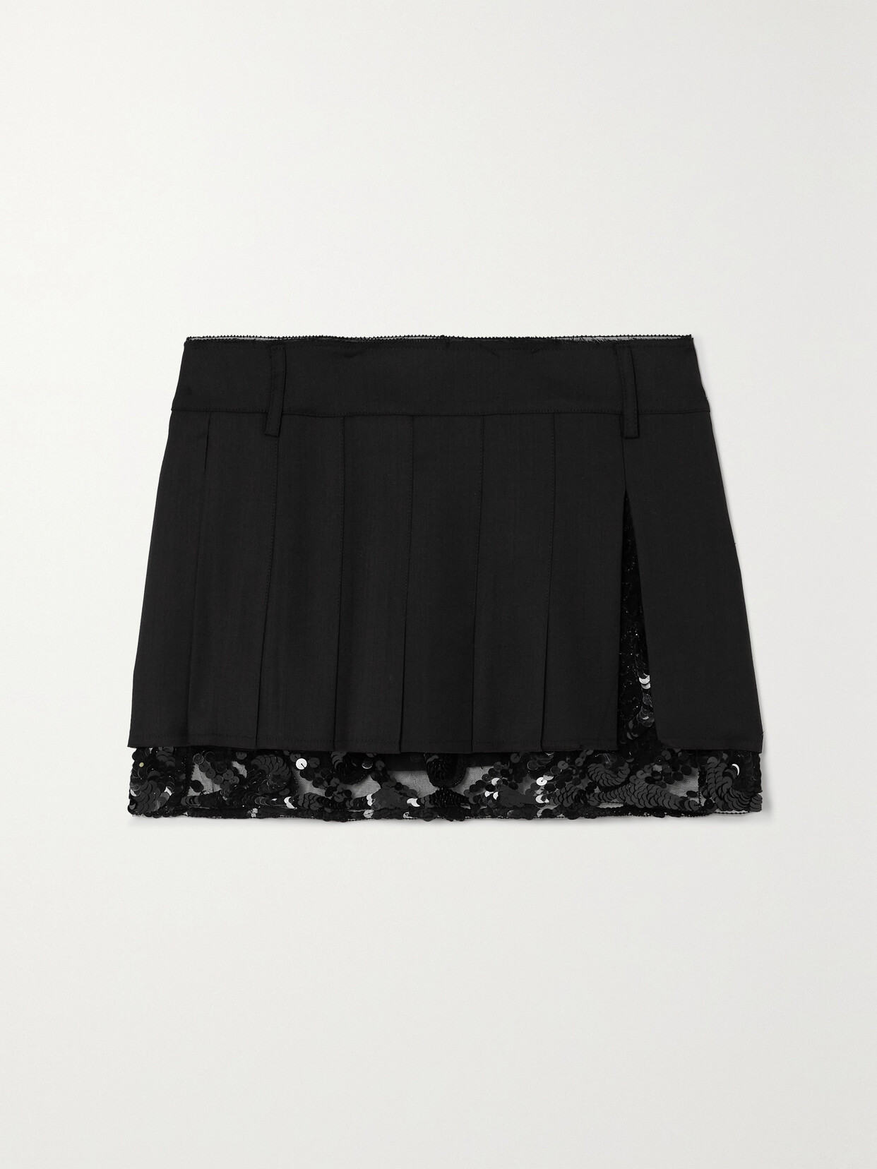 16ARLINGTON - Brone Pleated Wool-twill And Sequined Tulle Mini Skirt - Brown