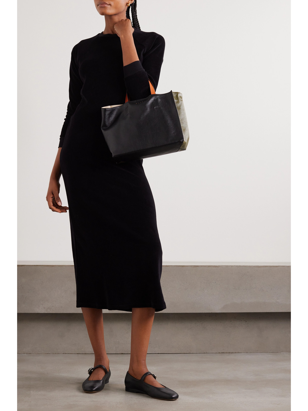 Shop Suzie Kondi Didion Cotton-blend Velour Midi Dress In Black