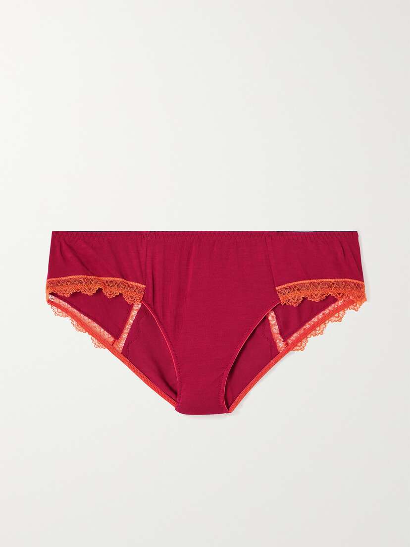 Dora Larsen Cressida Recycled Lace-trimmed Stretch-modal Briefs - UK 16