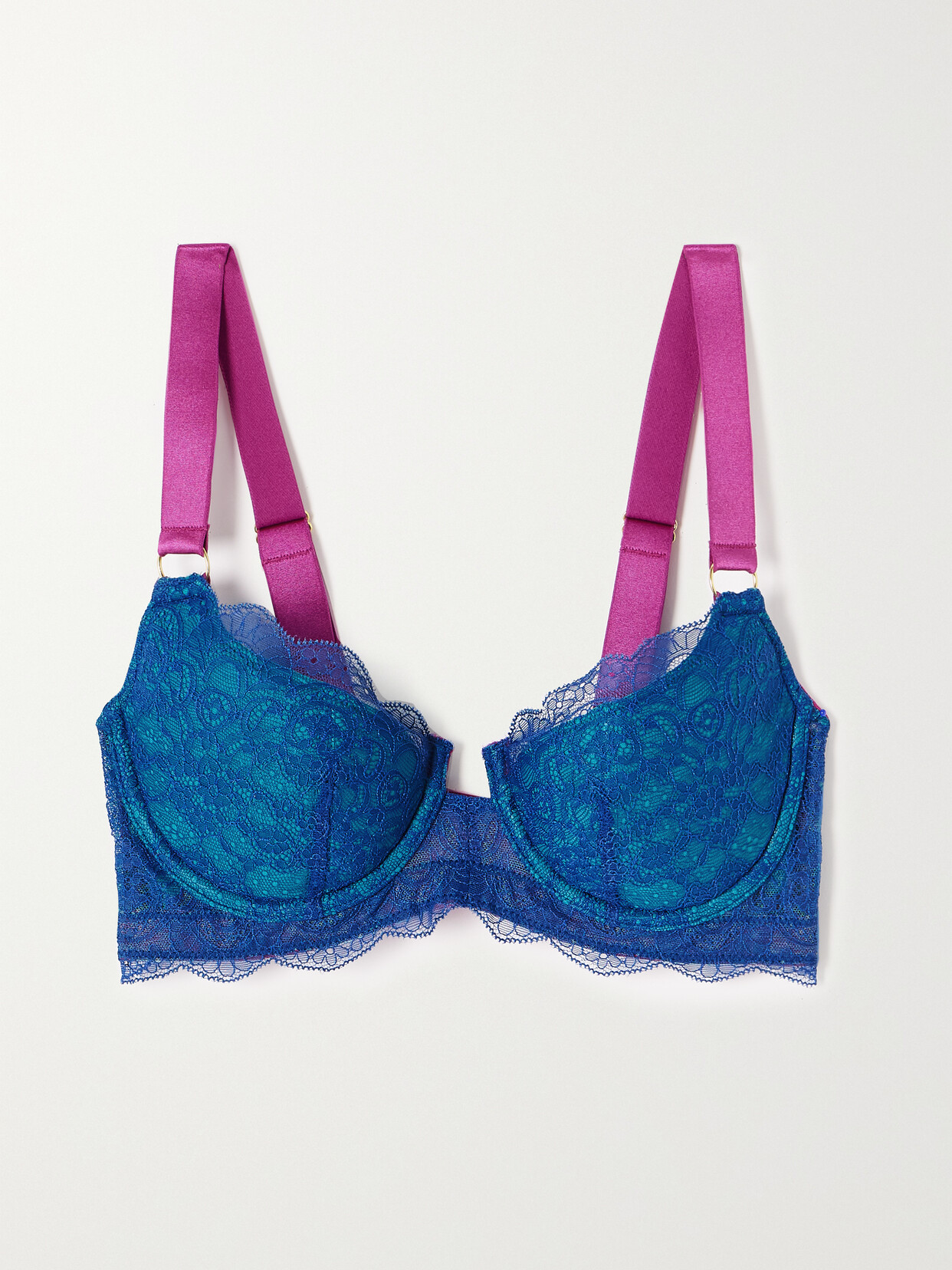 Dora Larsen - Rae Satin-trimmed Stretch Recycled-lace Underwired Balconette Bra - Blue