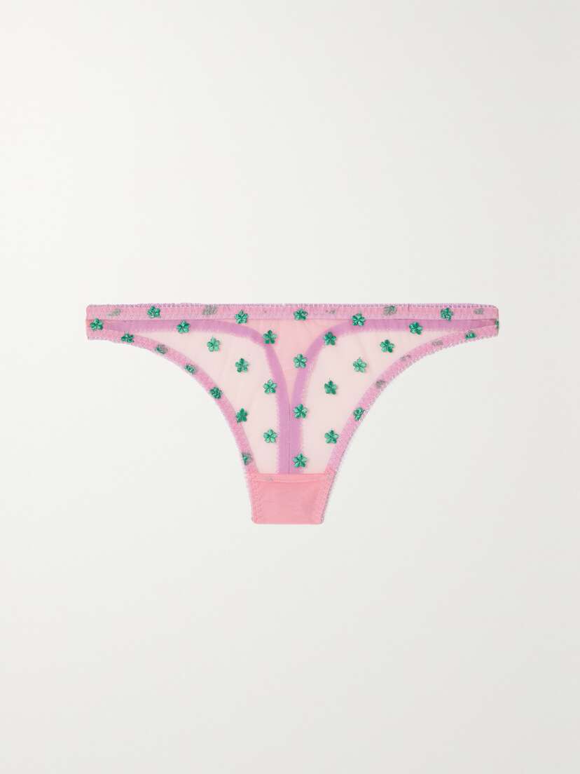 Dora Larsen Arella Embroidered Recycled-tulle Thong -  - UK 16