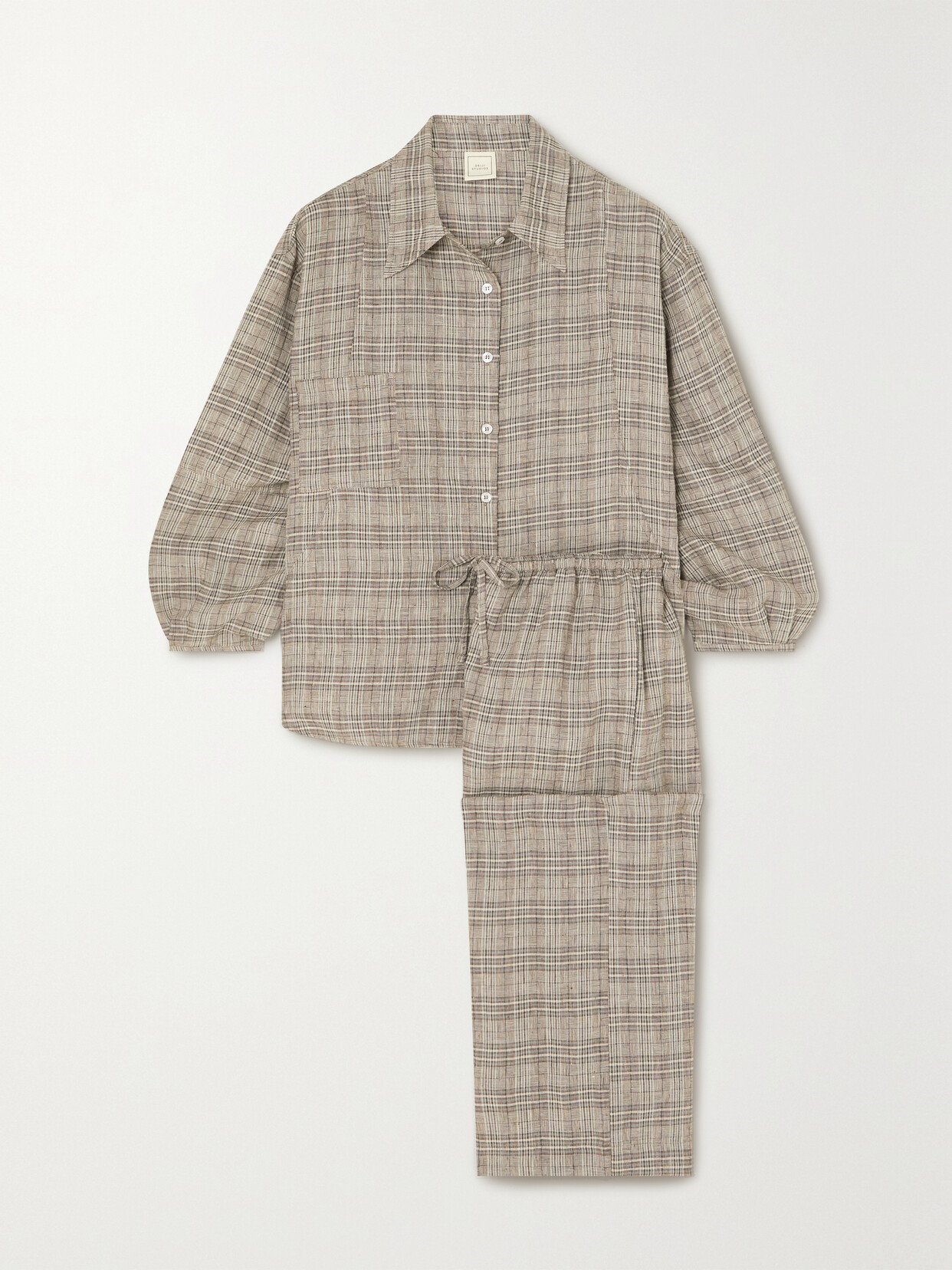 Deiji Studios - + Net Sustain Checked Linen Pajama Set - Gray