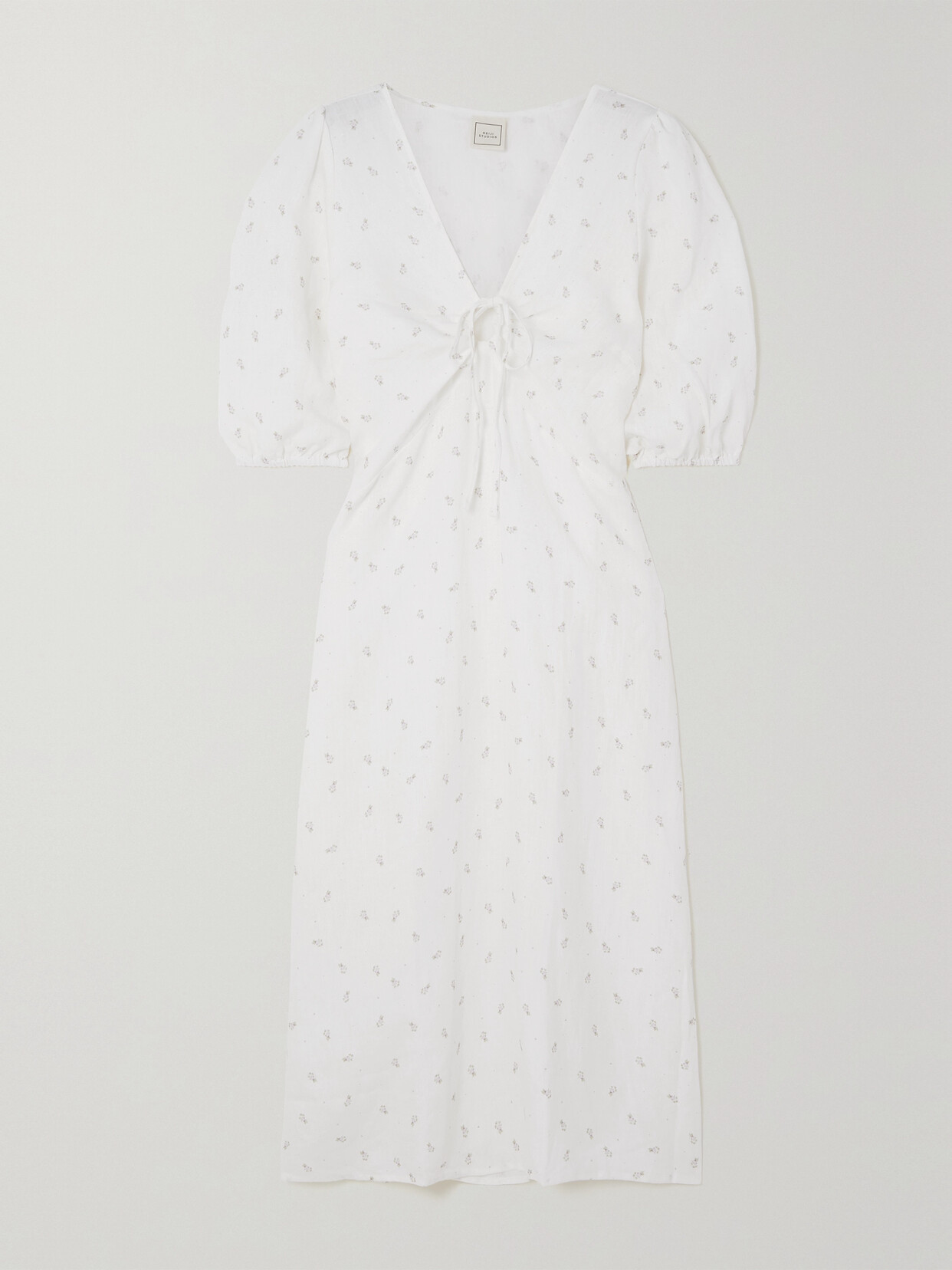 Deiji Studios - + Net Sustain Away Tie-detailed Printed Linen Midi Dress - White