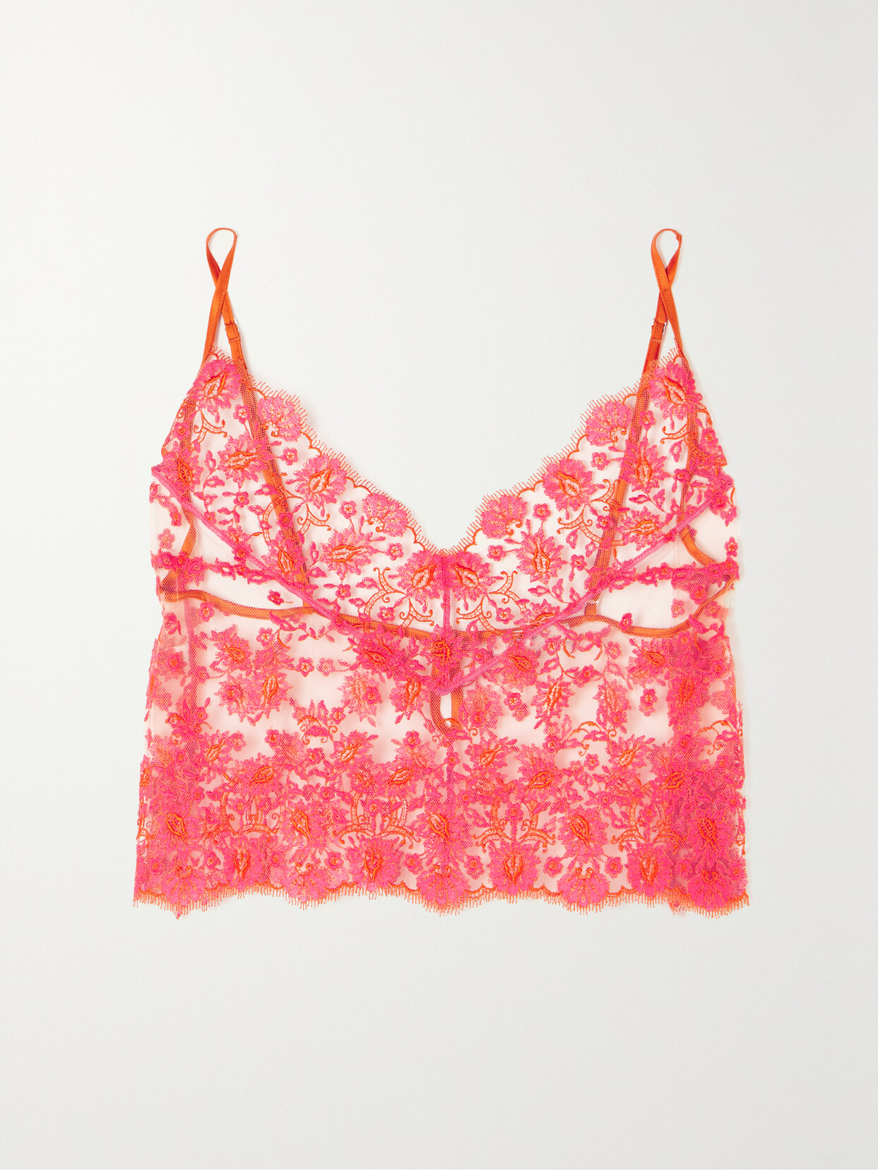 I.D. Sarrieri - Petite Fleur Satin And Lace-trimmed Tulle Camisole - Orange