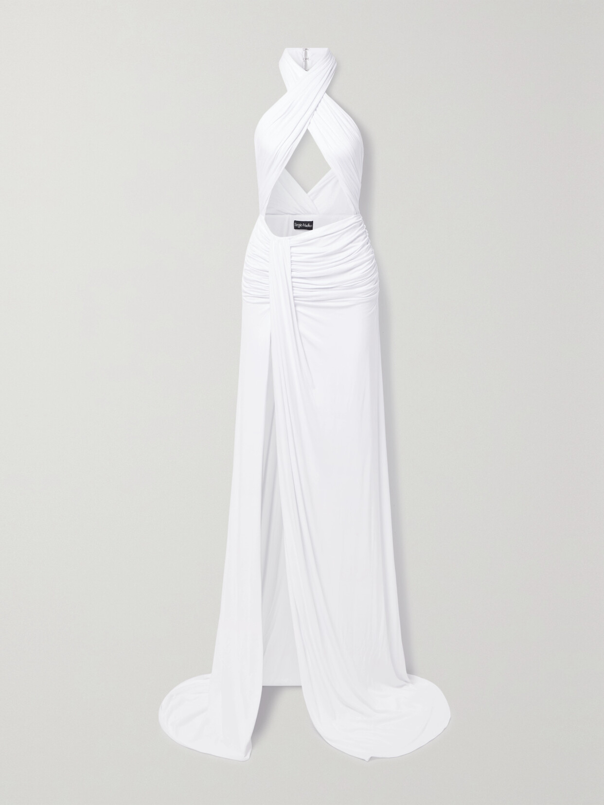 Sergio Hudson - Cutout Ruched Stretch-bamboo Rayon Halterneck Gown - White