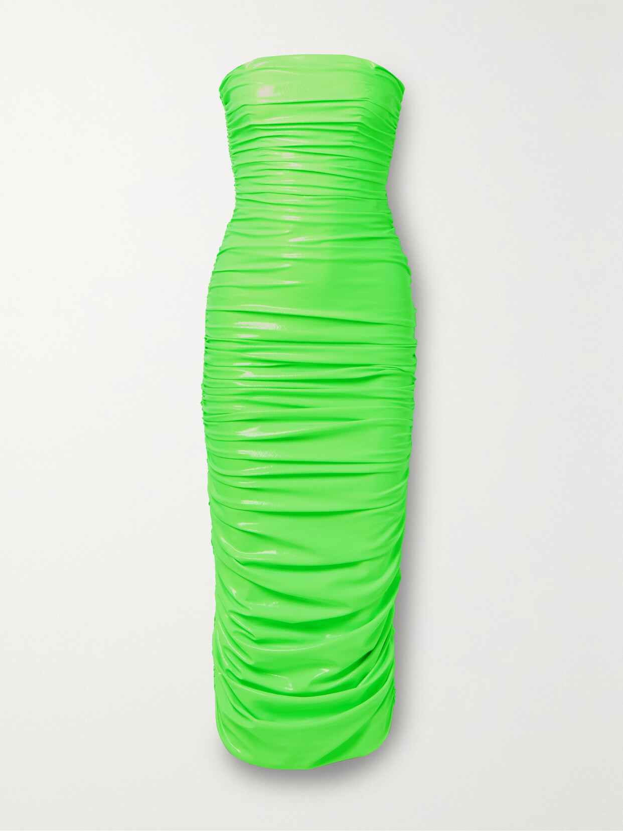 Sergio Hudson Strapless Ruched Neon Coated Stretch-jersey Midi Dress - Green
