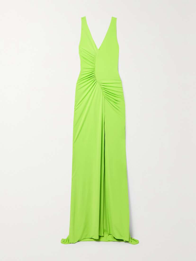 Sergio Hudson Ruched Neon Stretch-jersey Gown