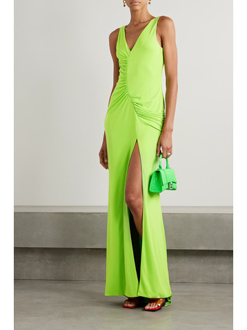 Sergio Hudson Ruched neon stretch-jersey gown