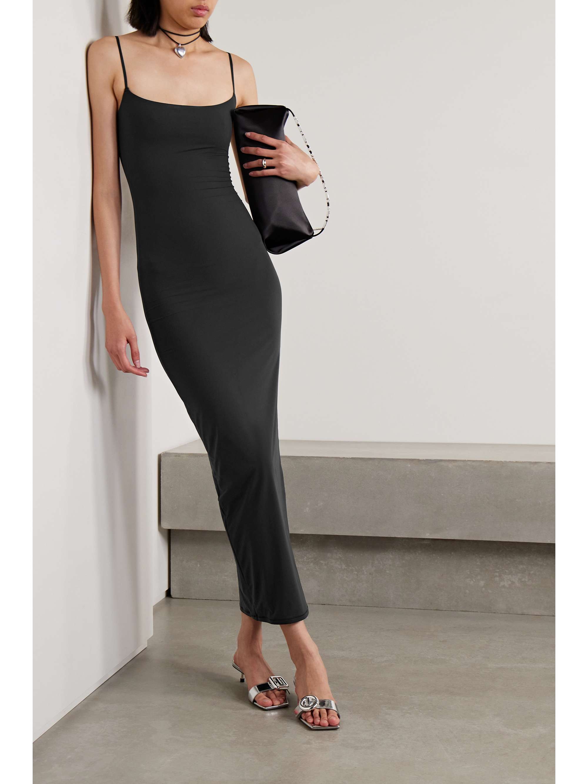Skims Black Fits Everybody Long Slip Maxi Dress Onyx