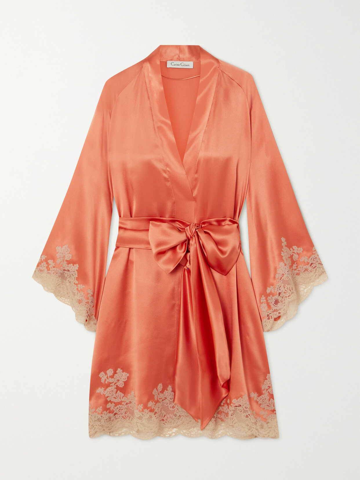 ALEMAIS Lace-trimmed Silk-satin Robe - Orange