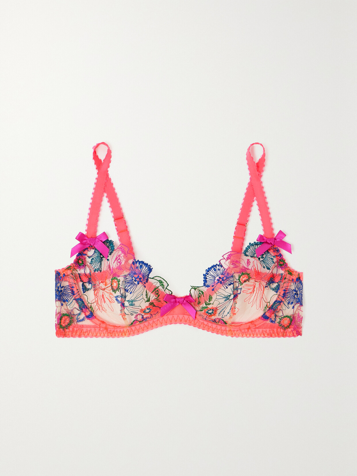 Agent Provocateur Zuri Satin-trimmed Embroidered Tulle Underwired Bra - Pink