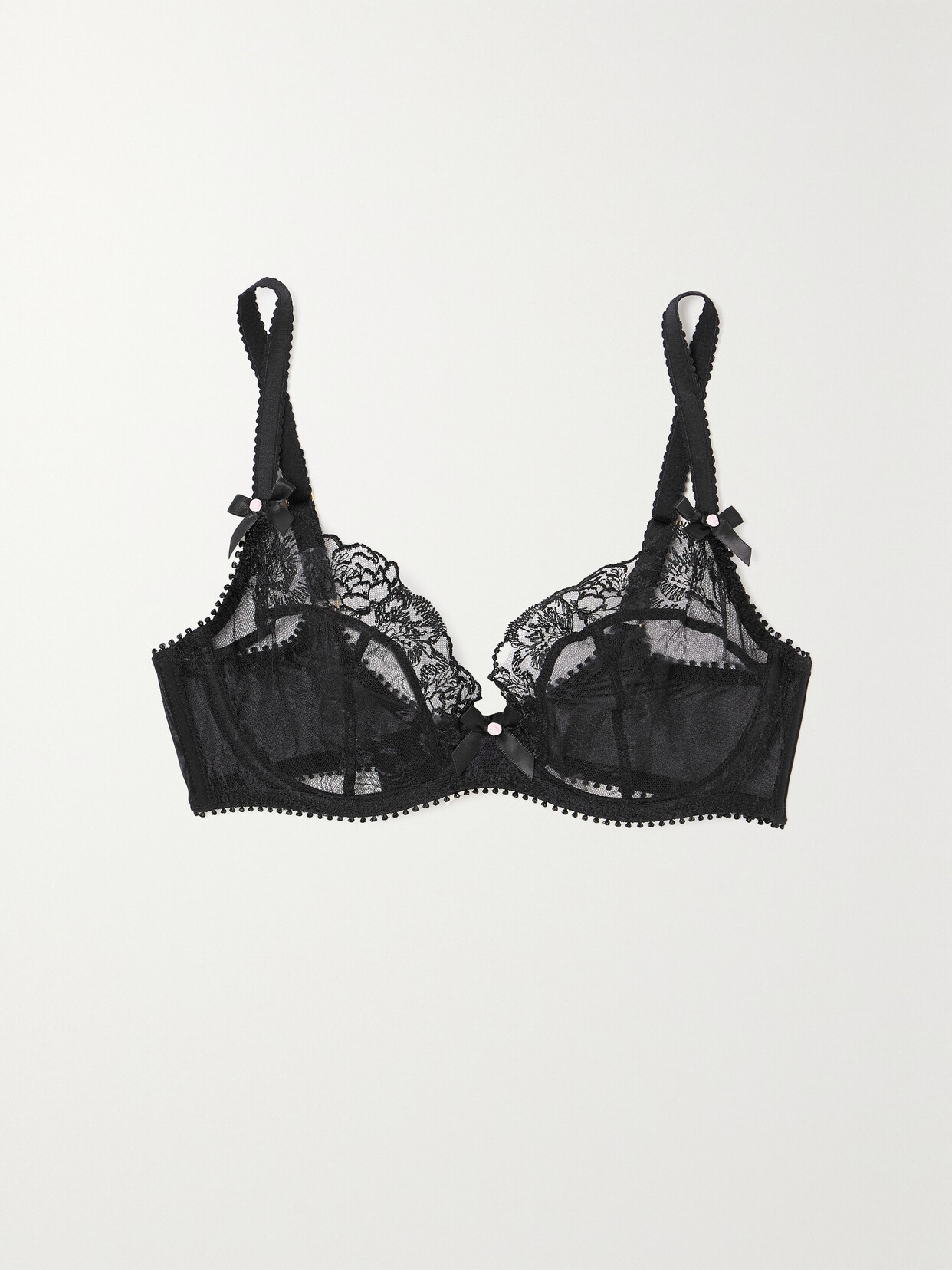 Agent Provocateur - Edwina Satin-trimmed Embroidered Lace Underwired Plunge Bra - Black