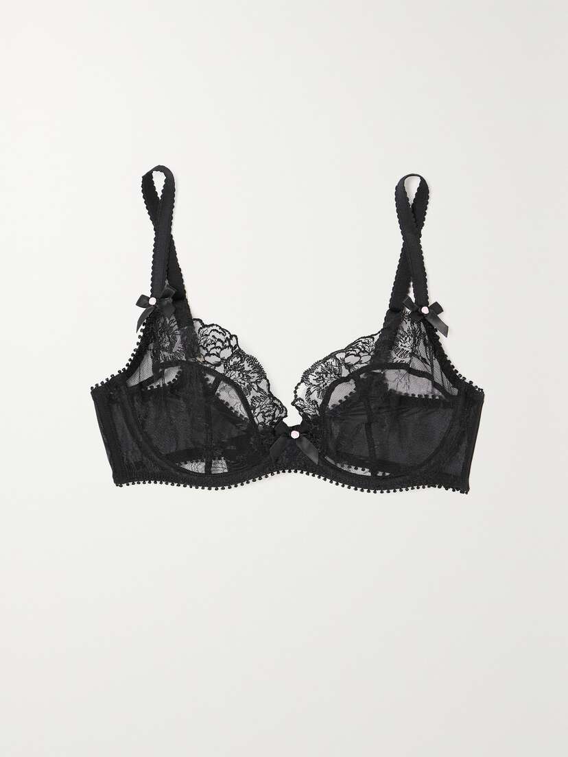 Agent Provocateur Edwina Satin-trimmed Embroidered Lace Underwired Plunge Bra