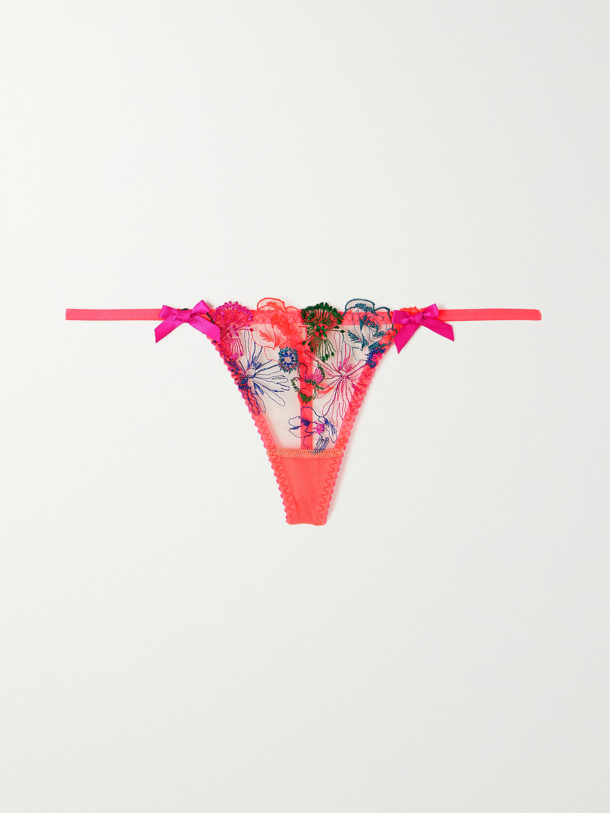 Shop Agent Provocateur Zuri Satin-trimmed Embroidered Tulle Thong In Pink