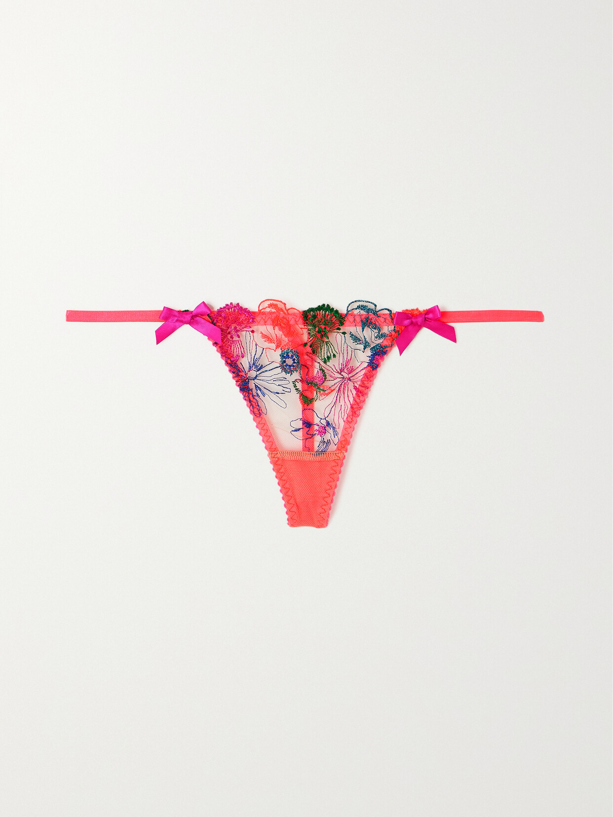 AGENT PROVOCATEUR ZURI SATIN-TRIMMED EMBROIDERED TULLE THONG