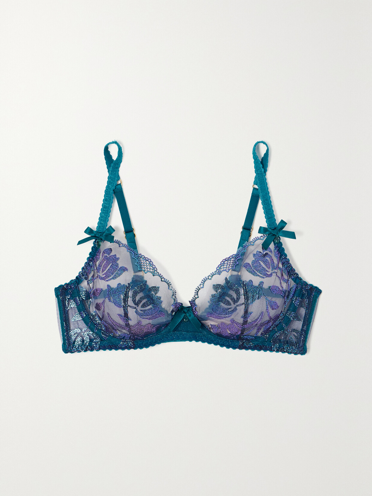 Agent Provocateur Sparkle Satin-trimmed Metallic Embroidered Tulle Underwired Bra