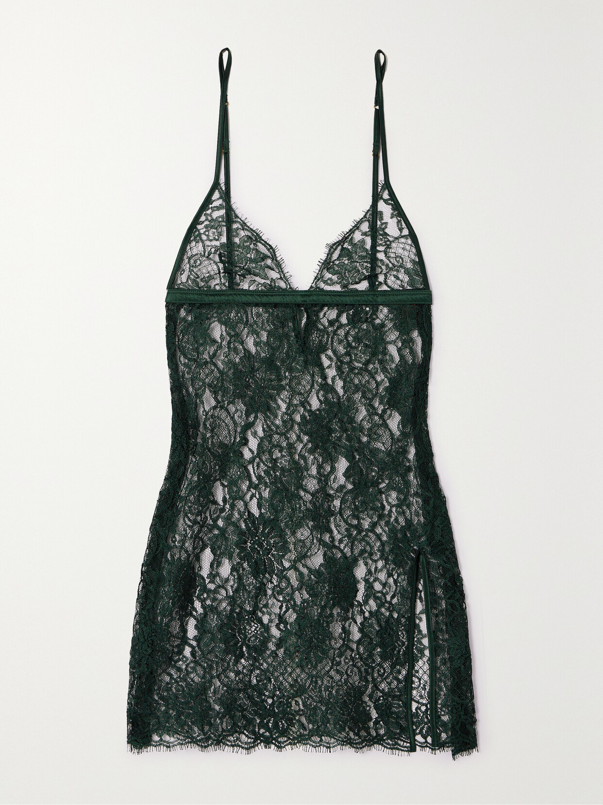 Coco de Mer - Hera Satin-trimmed Leavers Lace Chemise - Green