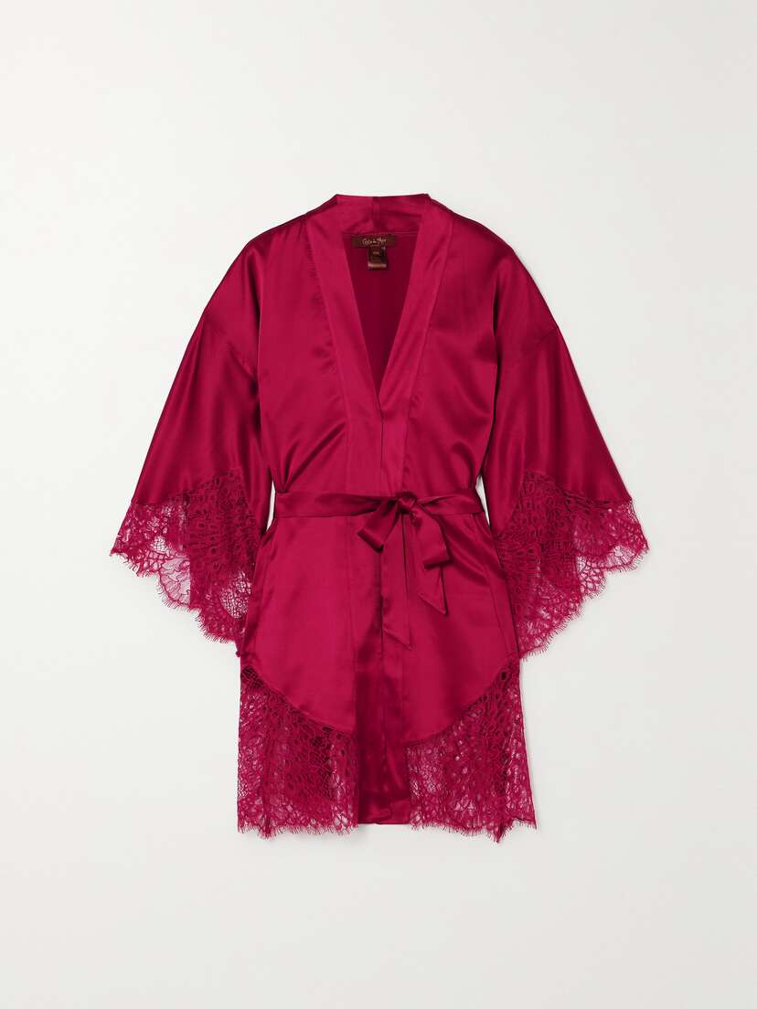 Coco de Mer Corded Leavers Lace-trimmed Satin Robe