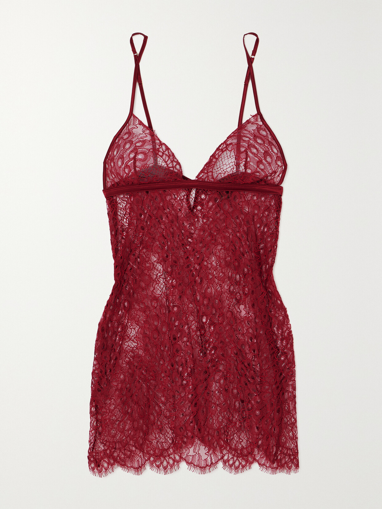 Coco de Mer - Astrantia Satin-trimmed Corded Leavers Lace Chemise - Red