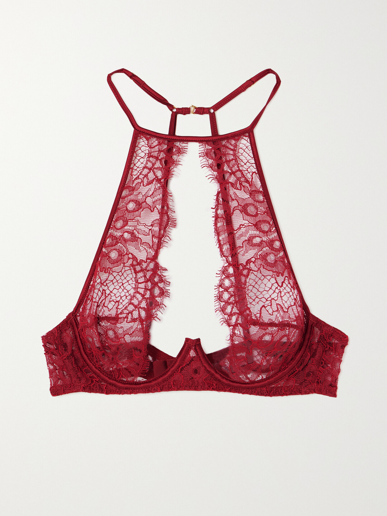 Coco de Mer Astrantia Satin-trimmed Corded Leavers Lace Underwired Plunge Bra - large