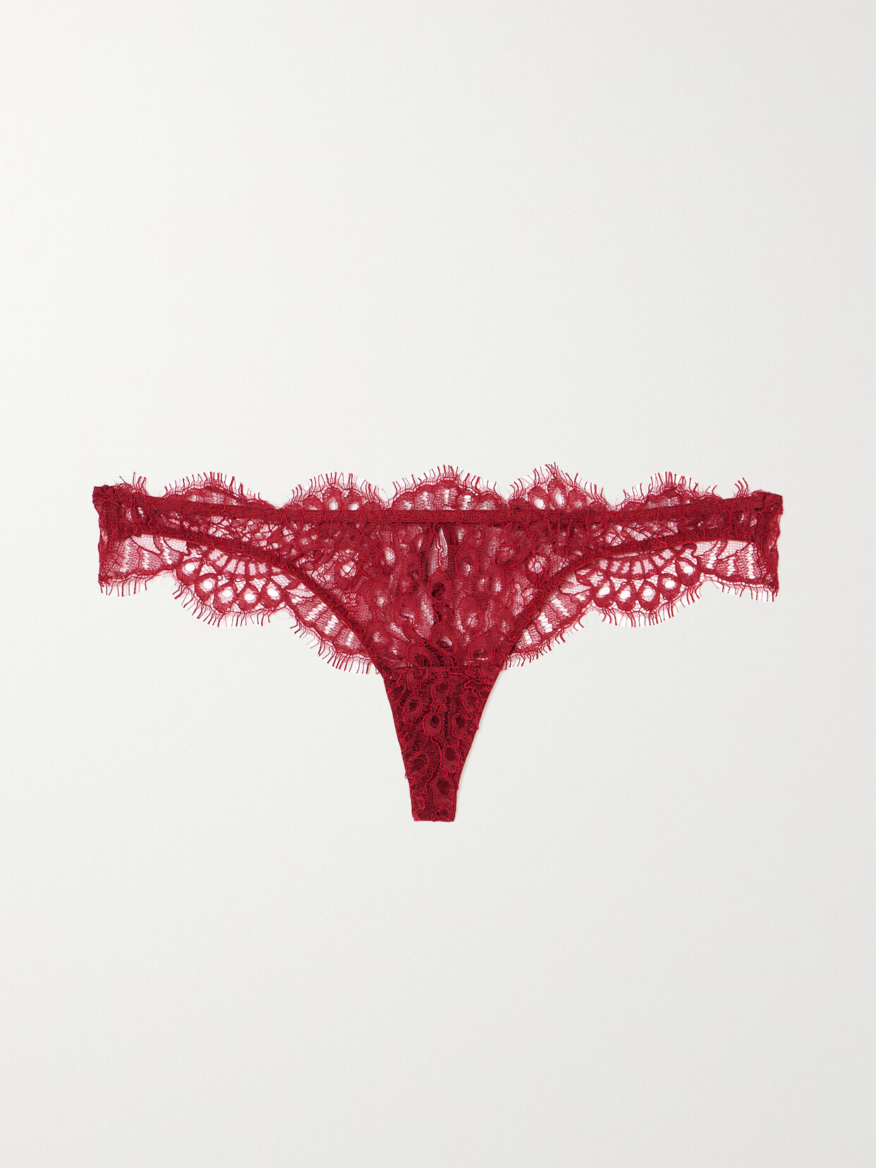 Coco de Mer - Astrantia Scalloped Corded Leavers Lace Thong - Red