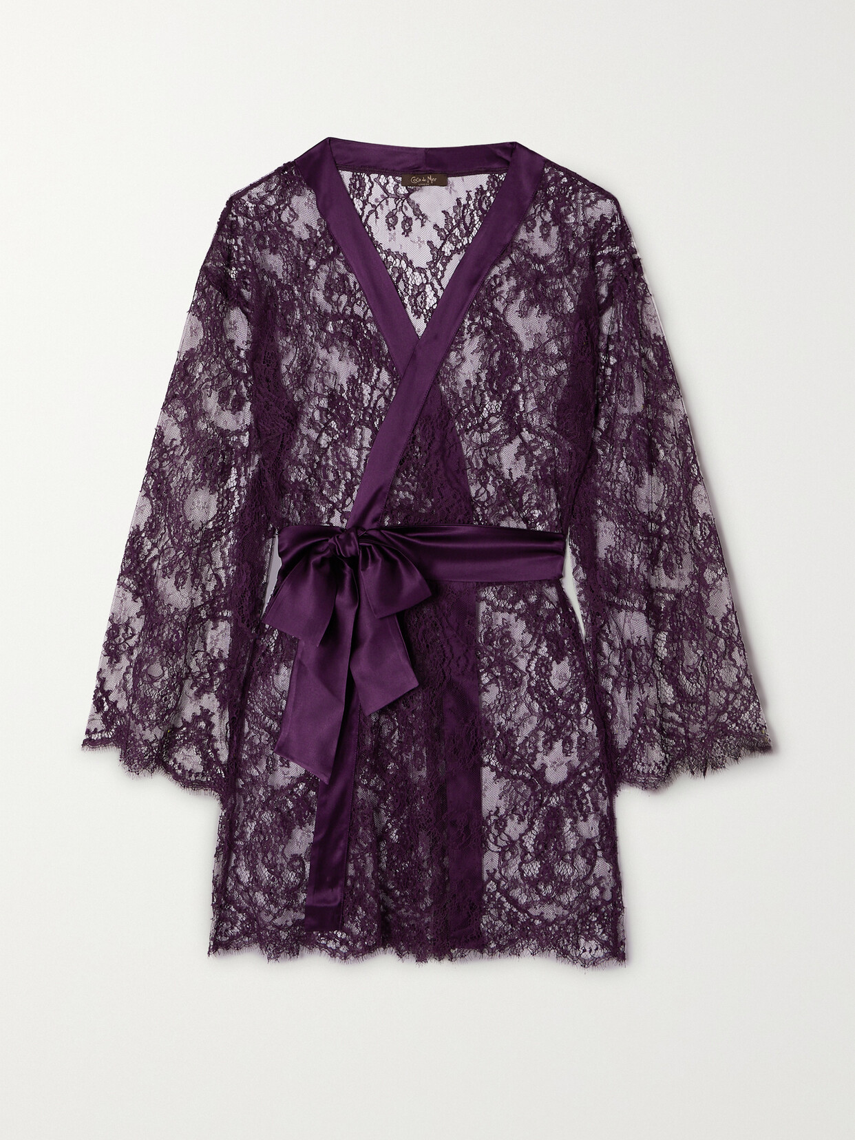 Coco de Mer Lunaria Satin-trimmed Leavers Lace Robe - Burgundy