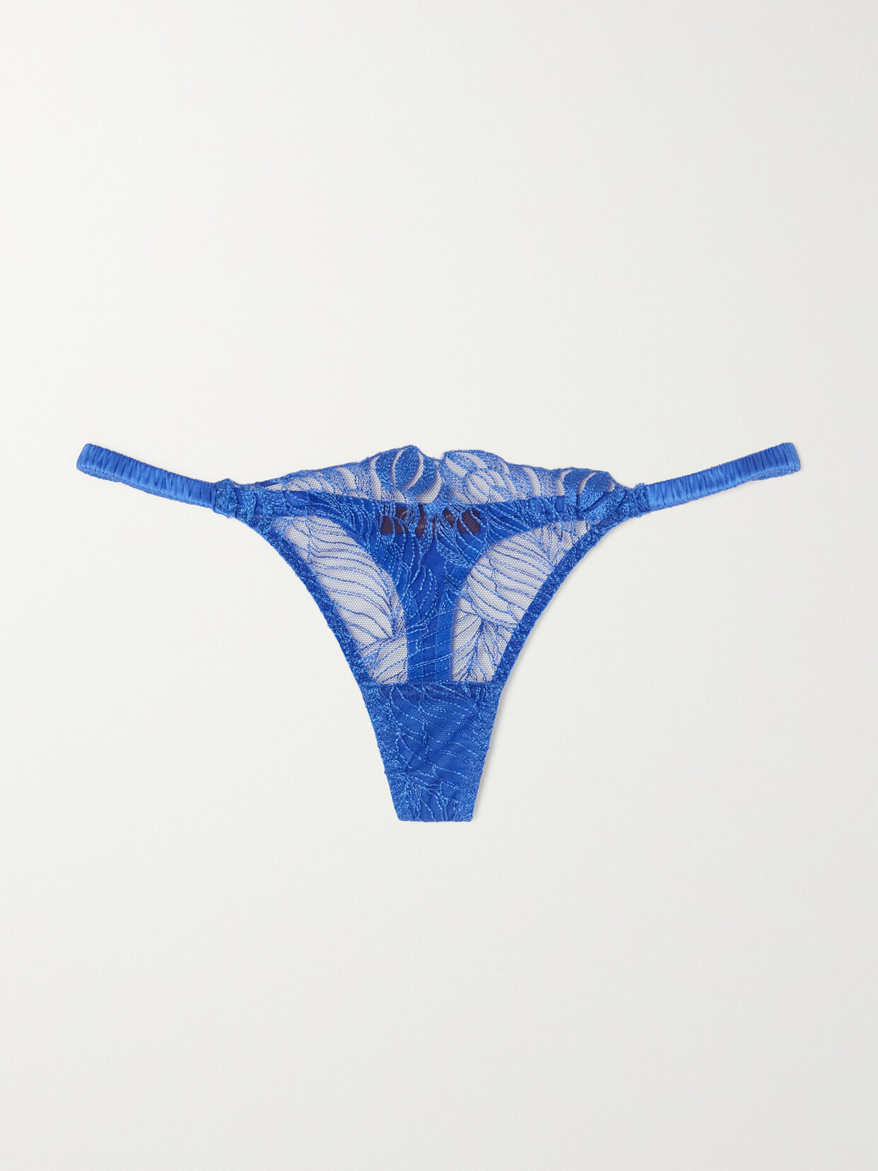Coco de Mer Frida Satin-trimmed Embroidered Stretch-tulle Thong - Blue