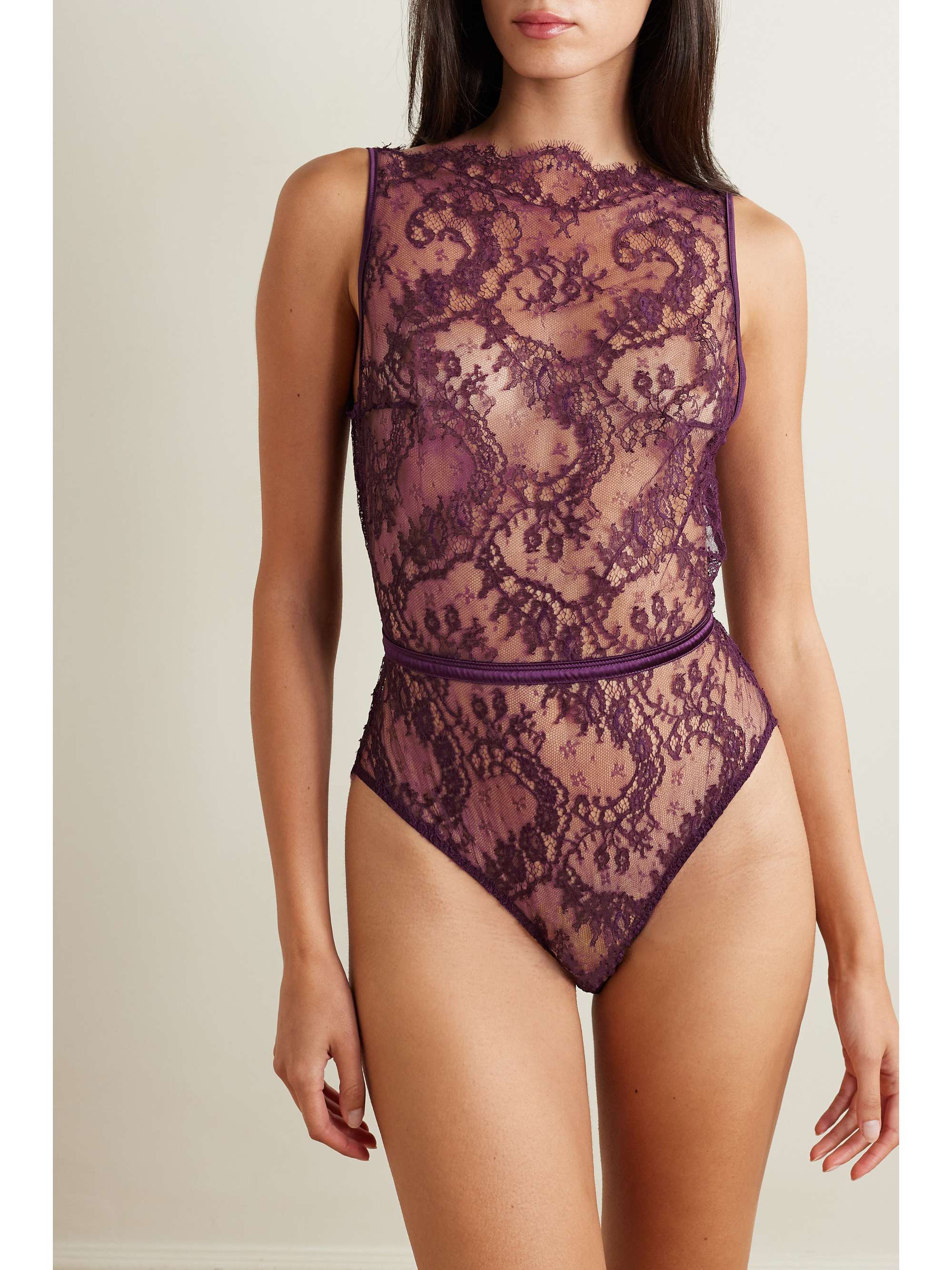 Lunaria open-back satin-trimmed lace bodysuit