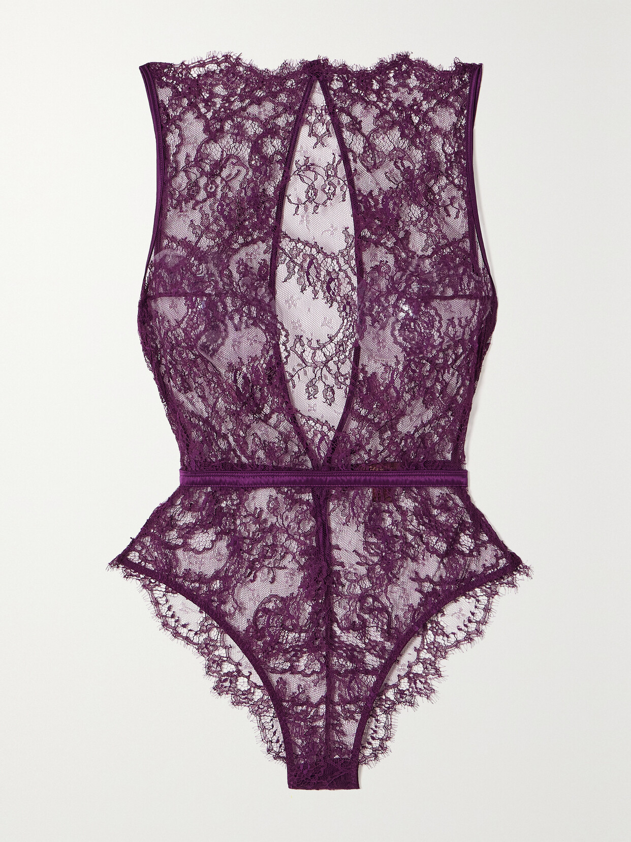 Coco de Mer - Lunaria Open-back Satin-trimmed Lace Bodysuit - Burgundy