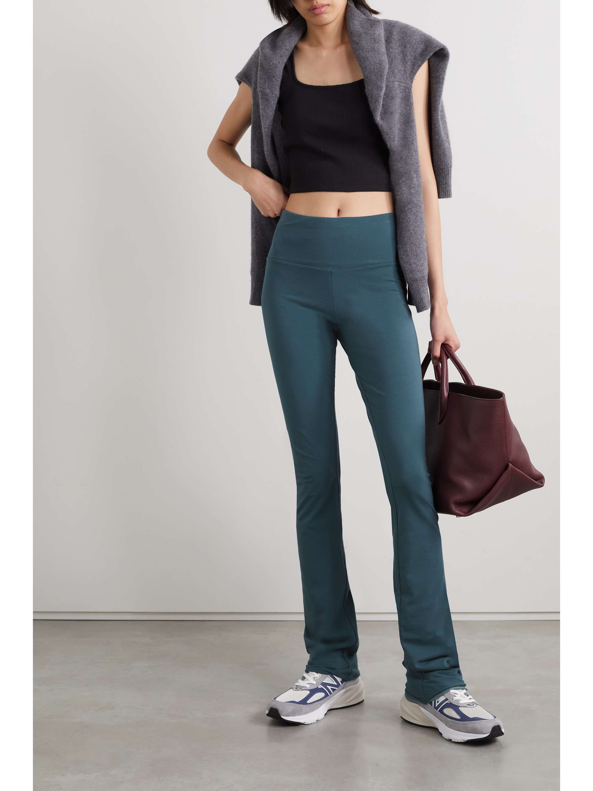 Flared leggings in stretch cotton - Dark Blue