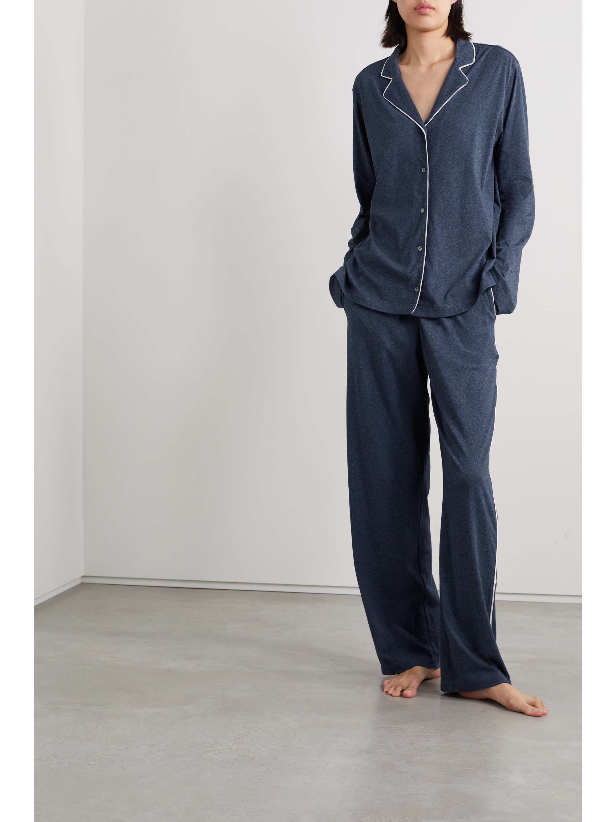 SKIN Cayla piped organic Pima cotton-jersey pajama set | NET-A-PORTER