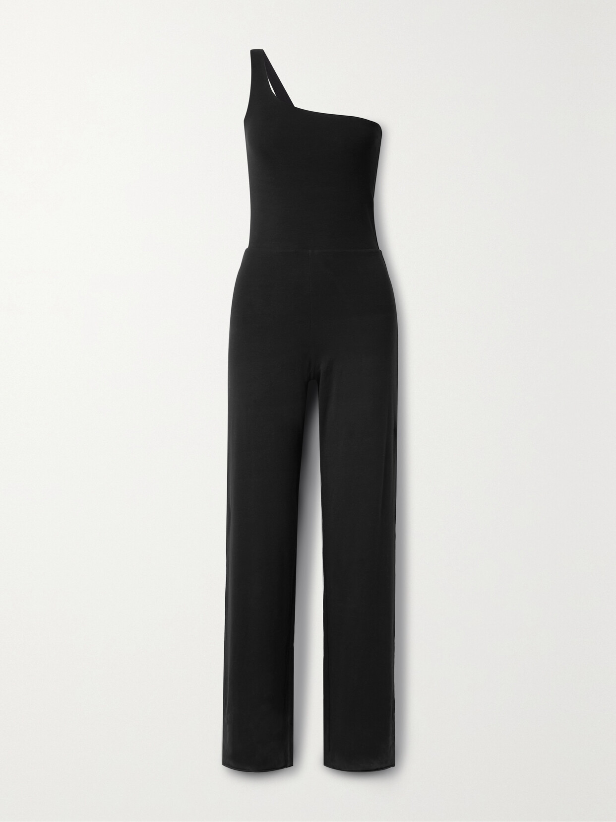 Skin Rhiannon One-shoulder Organic Pima Cotton-blend Jersey Jumpsuit In Black