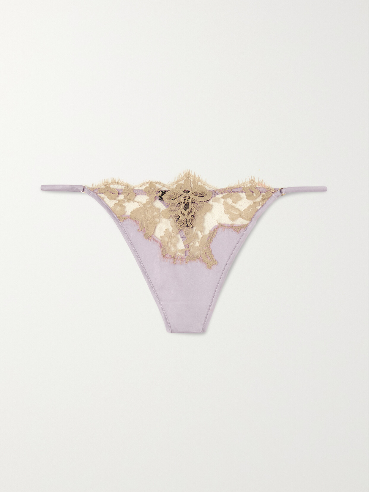 Kiki de Montparnasse - Orchid Lace-trimmed Silk-satin Thong - Purple