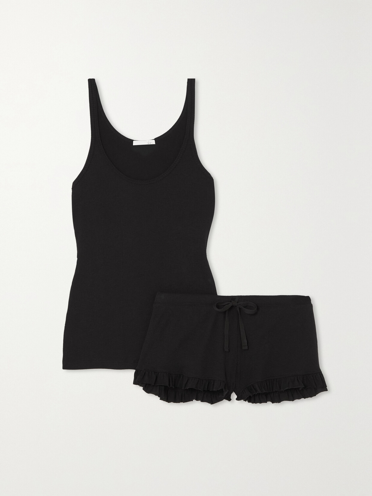 Skin Raisa Raffaela Ribbed Pima Cotton-jersey Tank And Shorts Set In Black