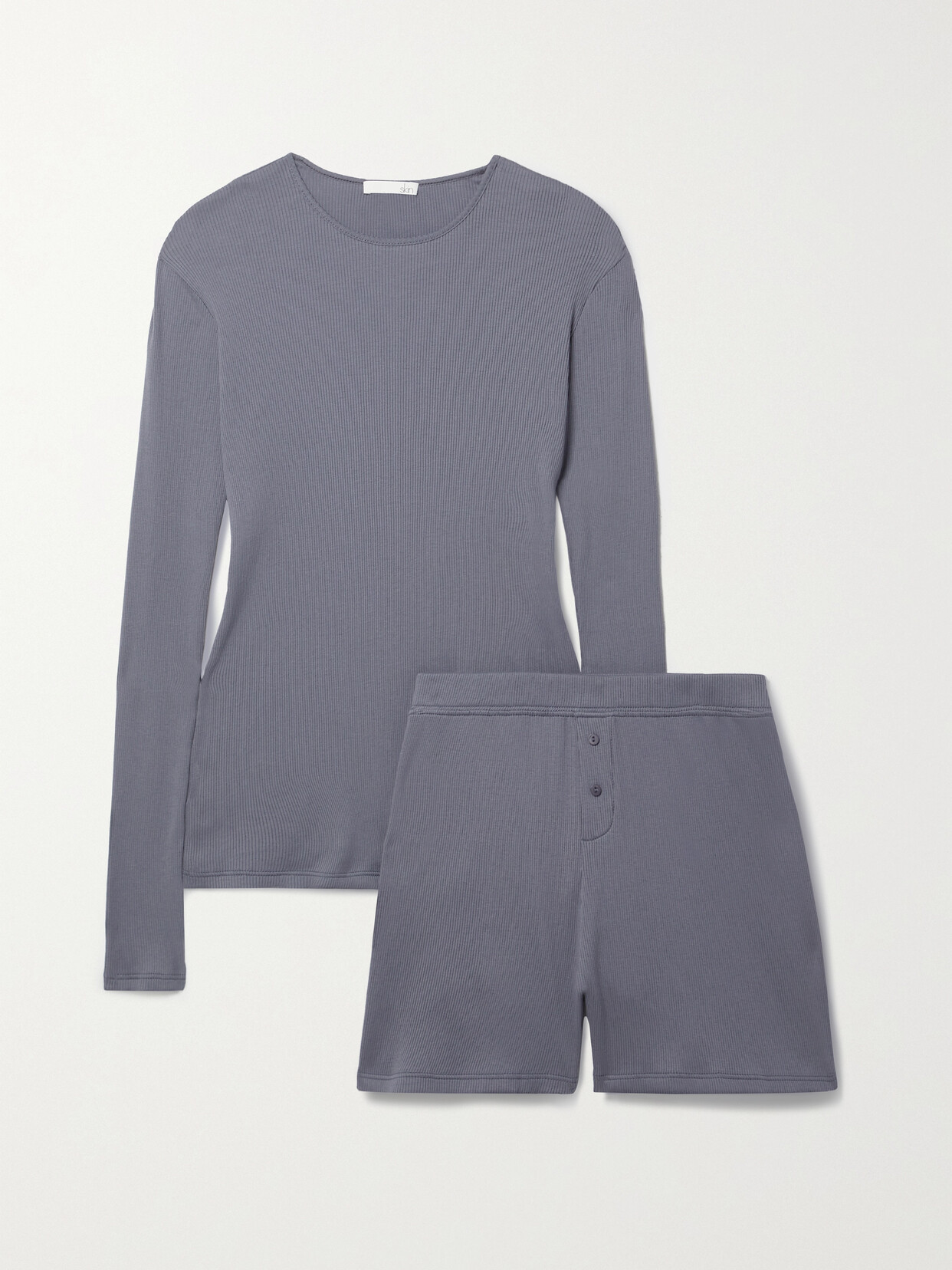 Skin Rayne Regan Ribbed Pima Cotton-jersey Pajama Set